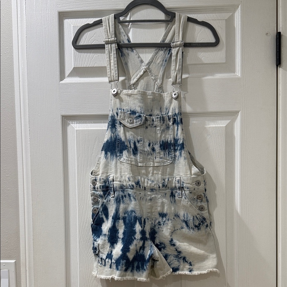 Tie-Dye Denim Short Overalls